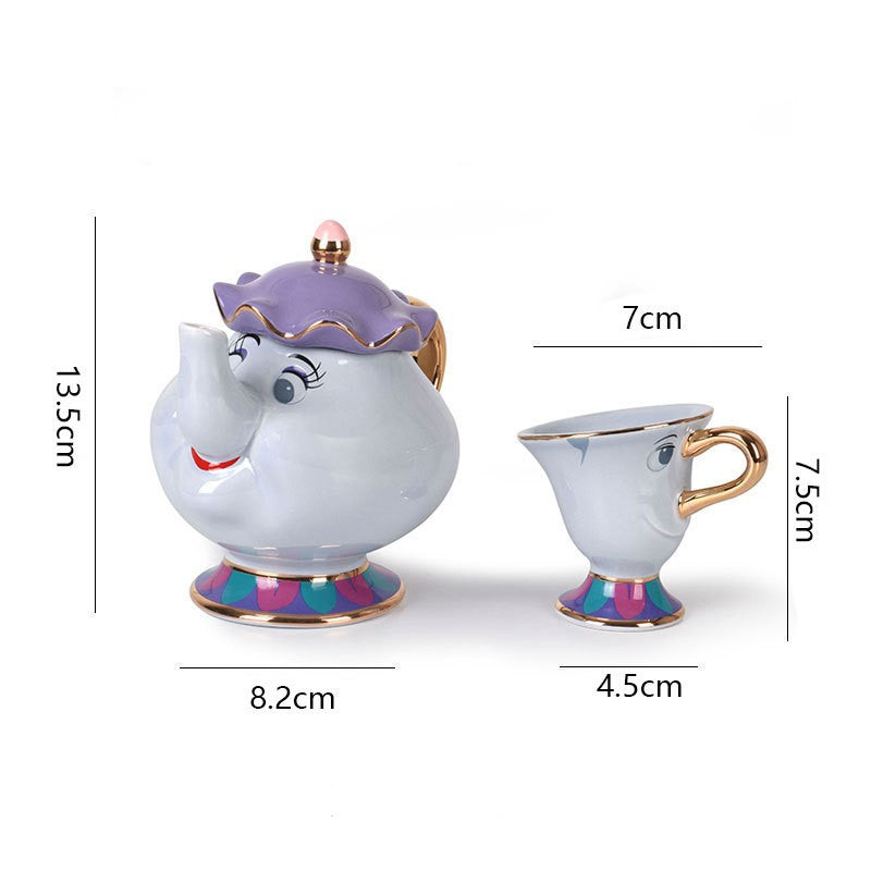 Disney Teapot Cute Cartoon Beauty And The Beast Coffee Pots Mug Mrs Potts Chip Cup Tea Cup Pots One Tea Set Droshipping Desk Gif