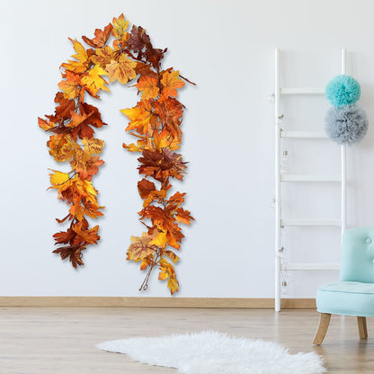 1/2Pcs 175cm Artificial Fall Maple Leaf Garland Fake Plants Autumn Decor Leaves Vine for Thanksgiving Halloween Decoration Gifts