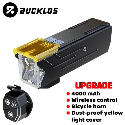 BUCKLOS 4000mAh Bicycle Lights Front with Horn Aluminium Alloy Bike Haedlight Type-C Charging Bike lights Bicycle Accessories