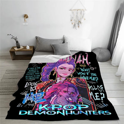 Huntrix Blankets K pop Demon Hunters Zoey Rumi Mira Soft Warm Throw Blanket Winter Kids Couch Bed Fluffy Bedspread