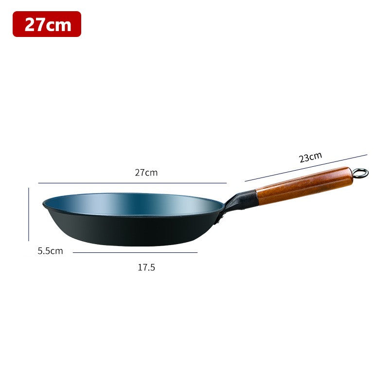 Iron Frying Pan Uncoated Iron Wok Flat Bottom Skillet Non-stick Egg Pancake Pan Steak Frying Pot Gas and Induction 27/29/31/33cm
