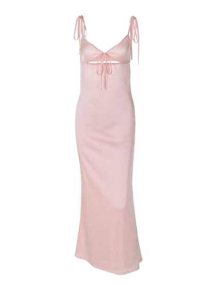 Dulzura Backless Lace Up Spaghetti Straps Cut Out Midi Dress Women Club Holiday