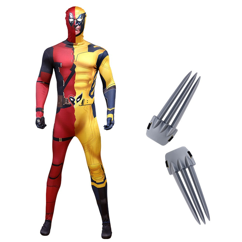Deadpool vs Wolverine Boys Superhero Cosplay Spandex Suits with Accessories Swords Claws Children Birthday Gift Toy Role Play