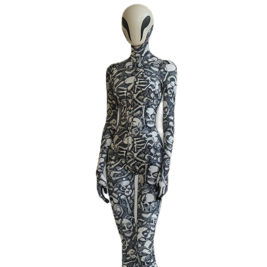 Adult Halloween Skeleton 3d Printing Holiday Party Cyberpunk Bodysuit And Mask Jumpsuit Skeleton Alien Cosplay Costume Bodysuit
