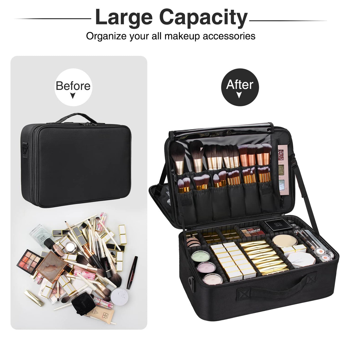 Makeup Case 3 Layers Cosmetic Organizer Brush Bag Barber Train Case Makeup Artist Box for Hair Curler Hair Straightener Brush