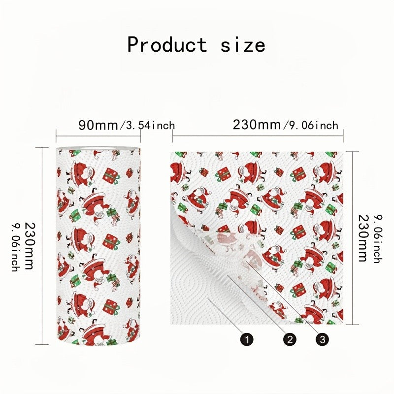 Papel Toalha de Cozinha Natalino Grosso 3 Camadas Descartável Rolo de Limpeza Forte Absorvente Úmido e Seco para Uso Doméstico