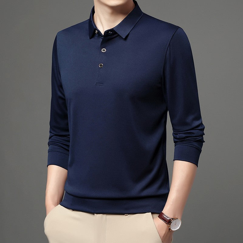 Spring and Autumn Long Sleeve Polo Shirt Polo Collar Solid Men's Long Sleeve T-shirt