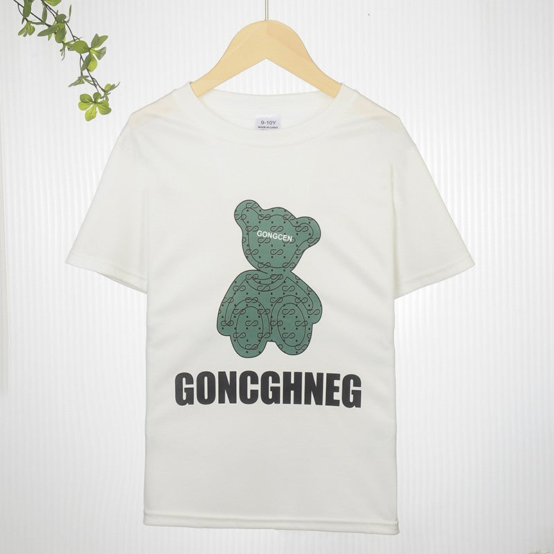 Conjunto de Roupa Infantil Menino Menina Camisetas e Shorts Estampados de Urso Cartoon 2 Peças Bebê Letra Impressa Top Calça Fato de Treino