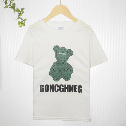 Conjunto de Roupa Infantil Menino Menina Camisetas e Shorts Estampados de Urso Cartoon 2 Peças Bebê Letra Impressa Top Calça Fato de Treino