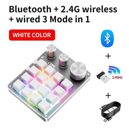 2.4G Personalize Bluetooth 3 Modos USB Teclado Mecânico Personalizado com Botão de Volume Botão Programável Macro Gaming 16 Teclas