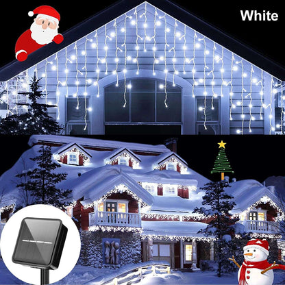 3.5M/7.5M Solar Curtain Icicle Light Outdoor Eaves Decor String Lights Garden Party Yard Christmas Decoration holiday Garlands