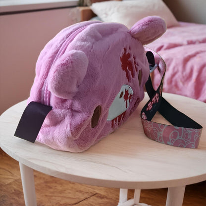 Gloomy Bear plush crossbody bag: Pink, cute - edgy with “blood - splatter” details. A fun, unique pick for fans.