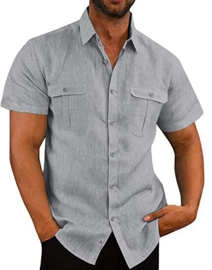 Cotton Linen Hot Sale Men Short-Sleeved Shirts Summer Solid Color Stand-Up Collar Casual Beach Style Plus SizeMale Shirts M-5XL