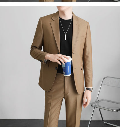 Autumn Men's Clothing Light Luxury Business Leisure Suit Jacket Set Streetwear Elegant Korean Popular Clothes Slim Pants Suit