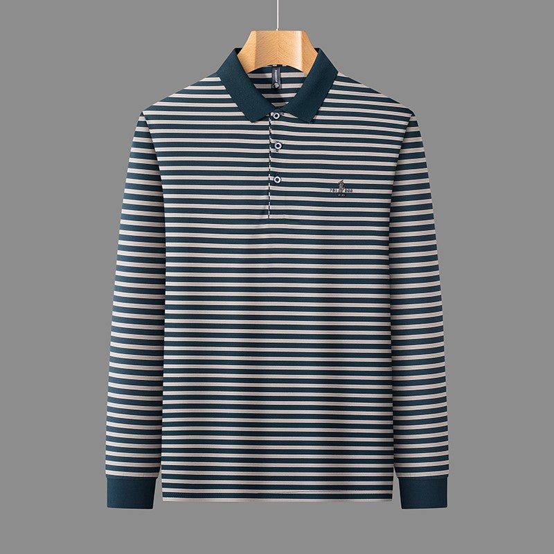 2025 New Lapel Striped T-shirt Men's Long Sleeved Spring and Autumn New Top Casual Polo Shirt Men