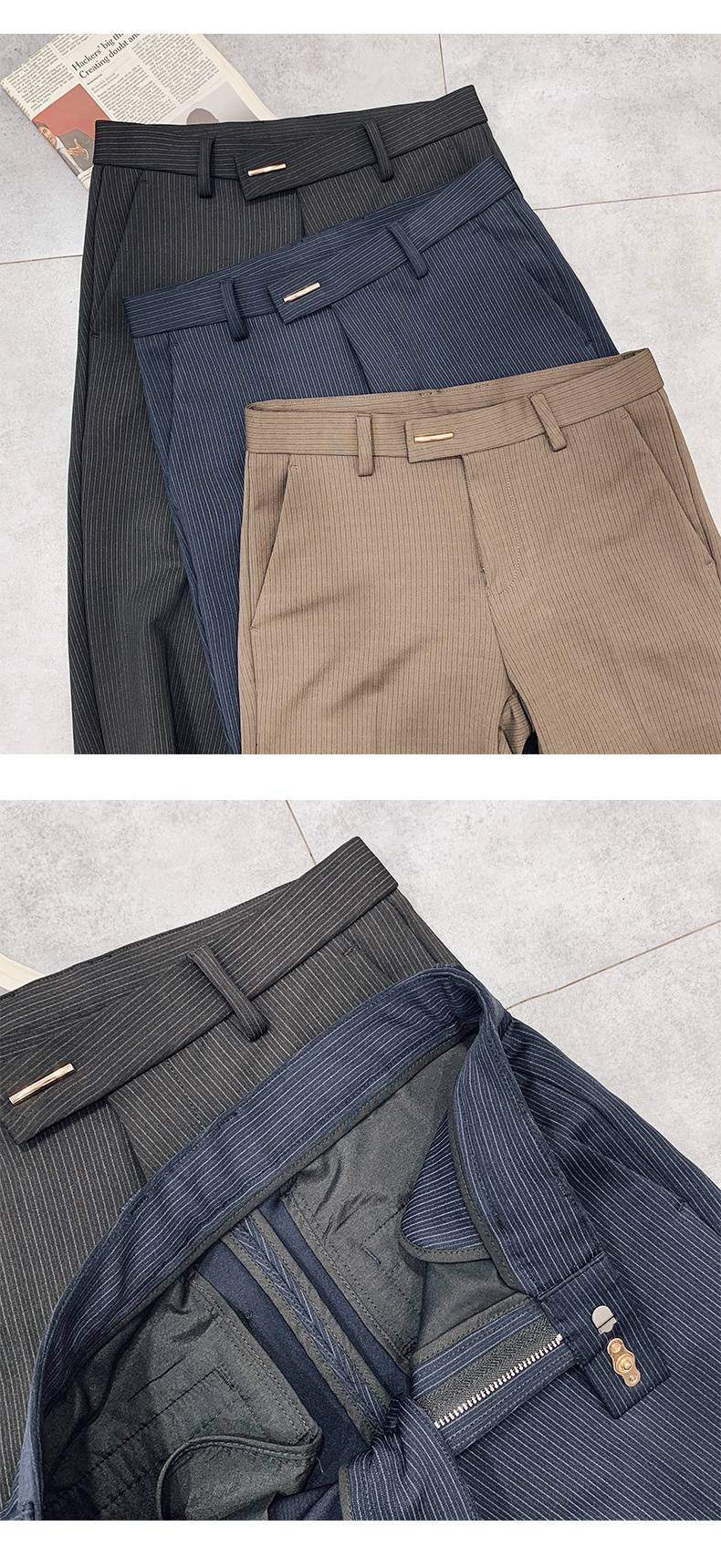 New Striped Suit Pants 2022 Men Elegant Skinny Fit Office Pant Men Trousers Pant For Man Business Slim Fit Dress Ankle Trousers