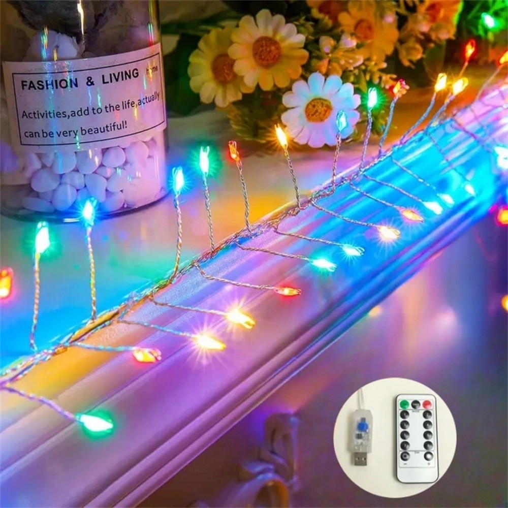 1PC 3/6/9/12M USB Power LED Firecracker String Fairy Lights Remote Control 8 Modes for Wedding Party Garden Bedroom Christmas