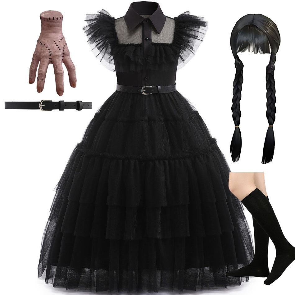 Girls Princess Dress Child Birthday Party Layered Disguise Kids Cosplay Halloween Fantasy Dark Gothic Dancing Costume 4-12Years