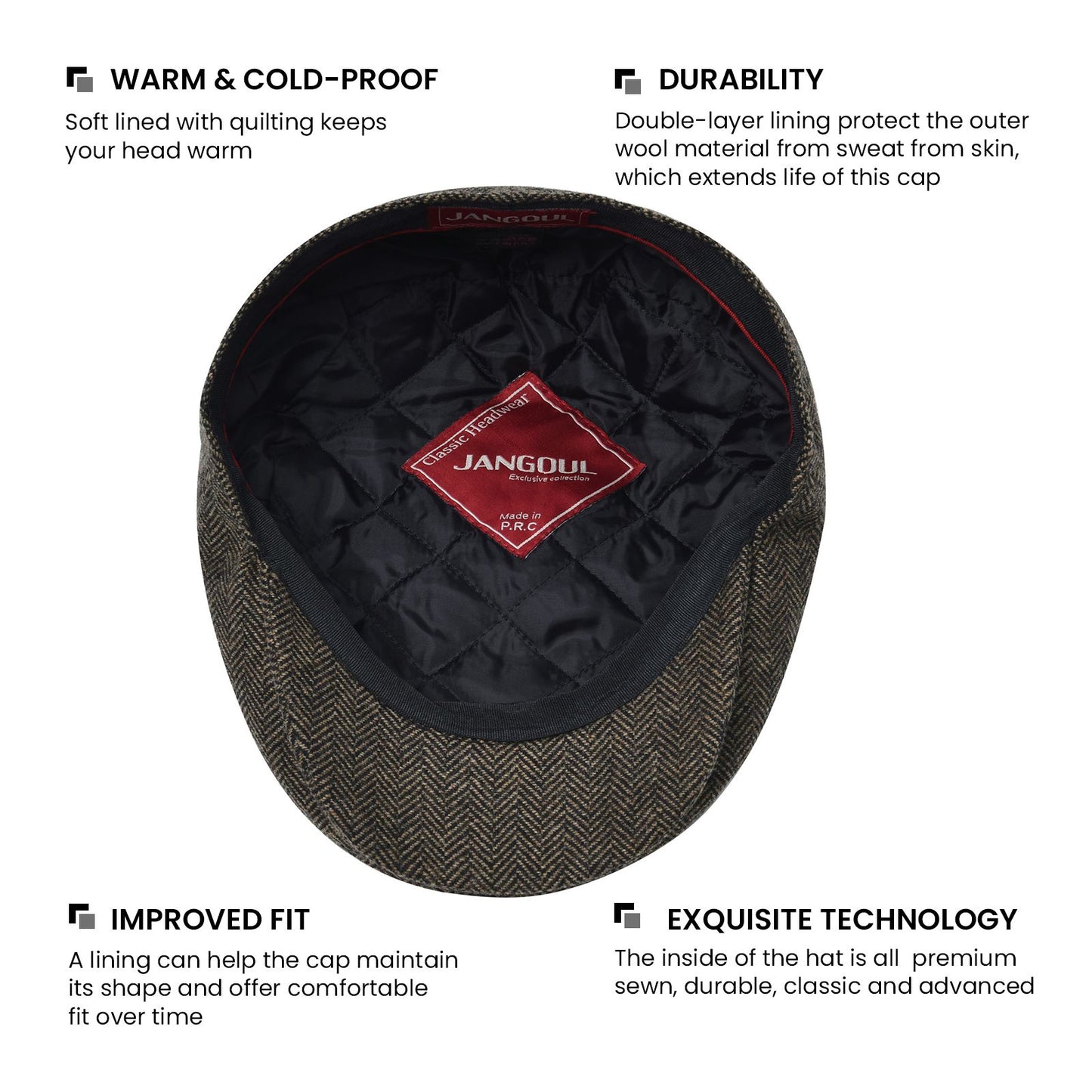JANGOUL Men Wool Blend XL XXL Ivy Newsboy Cap Classic Tweed Gatsby Cabbie Flat Hat