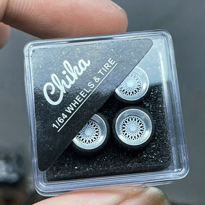 1/64 Chika  Wheels with Rubber Tires Model Car Modified Parts BBS RS  JDM VIP For Hotwheels Tomica MiniGT ?Supplied with axle?