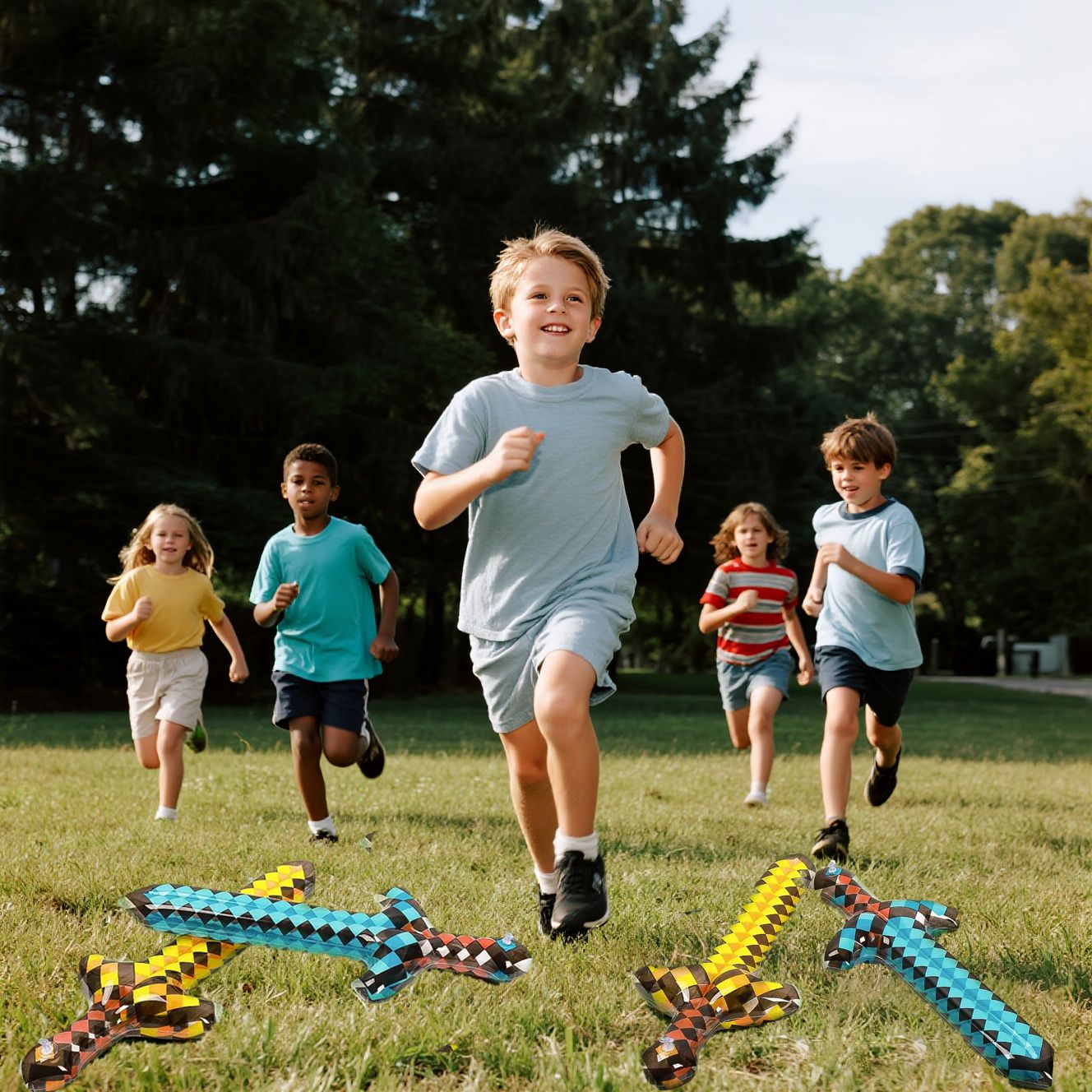 12-72Pcs Inflatable Weapons for Kids Pixel Diamond Swords Inflatable Sword for Theme Party Birthday Halloween Party Cosplay