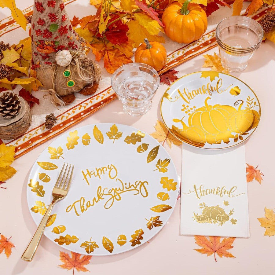 176Pcs Thanksgiving Plastic Plates Heavy Duty Thanksgiving Plates Thanksgiving Disposable Dinnerware Set include 50 Plates75 Si