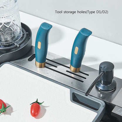 304 Stainless Steel Waterfall Kitchen Sink Large Single Slot Integrated Digital Display Faucet Set Soap Dispenser 75*45cm