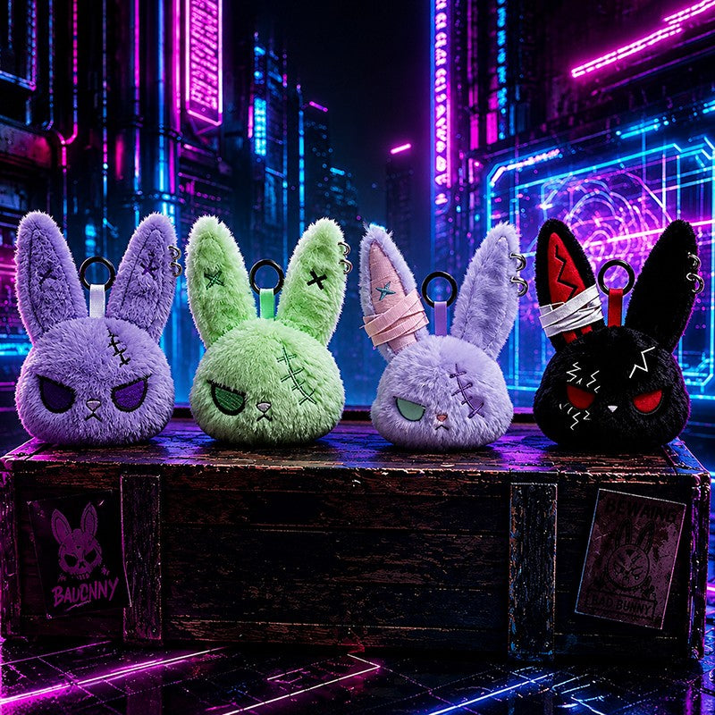 Gothic Bunny Plush Keychain Rabbit Bag Charm Bandage Rabbit Pendant Dark Horror Bunny Doll Keyring Bag Charm Halloween Gifts