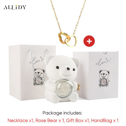 2025 Hot Eternal Rose Teddy Bear Gift Box with Custom Necklace Jewelry Set Valentine's Birthday Holiday Gift Back School Gift