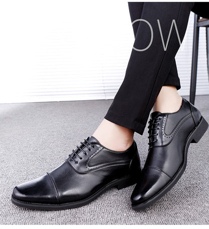 European Style Brown Leather Shoes Man Platform Pointed Toe Men's Dress Shoes Large Size 38-48 Quality Elegant Shoes For Men