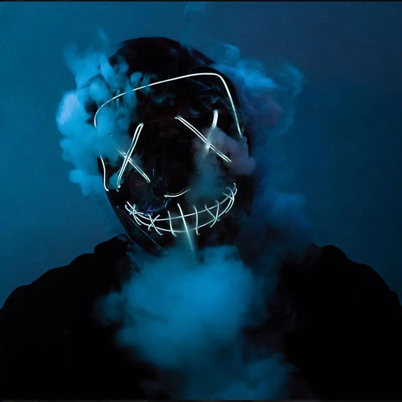 Wireless Neon LED Purge Mask Multi Glow Horror Face Cover Unisex Light Up Headgear For Halloween Masquerade Carnival Cosplay