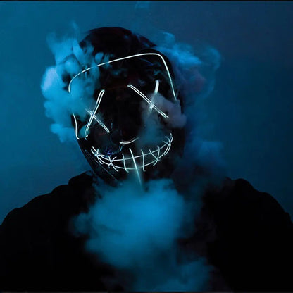 Wireless Neon LED Purge Mask Multi Glow Horror Face Cover Unisex Light Up Headgear For Halloween Masquerade Carnival Cosplay