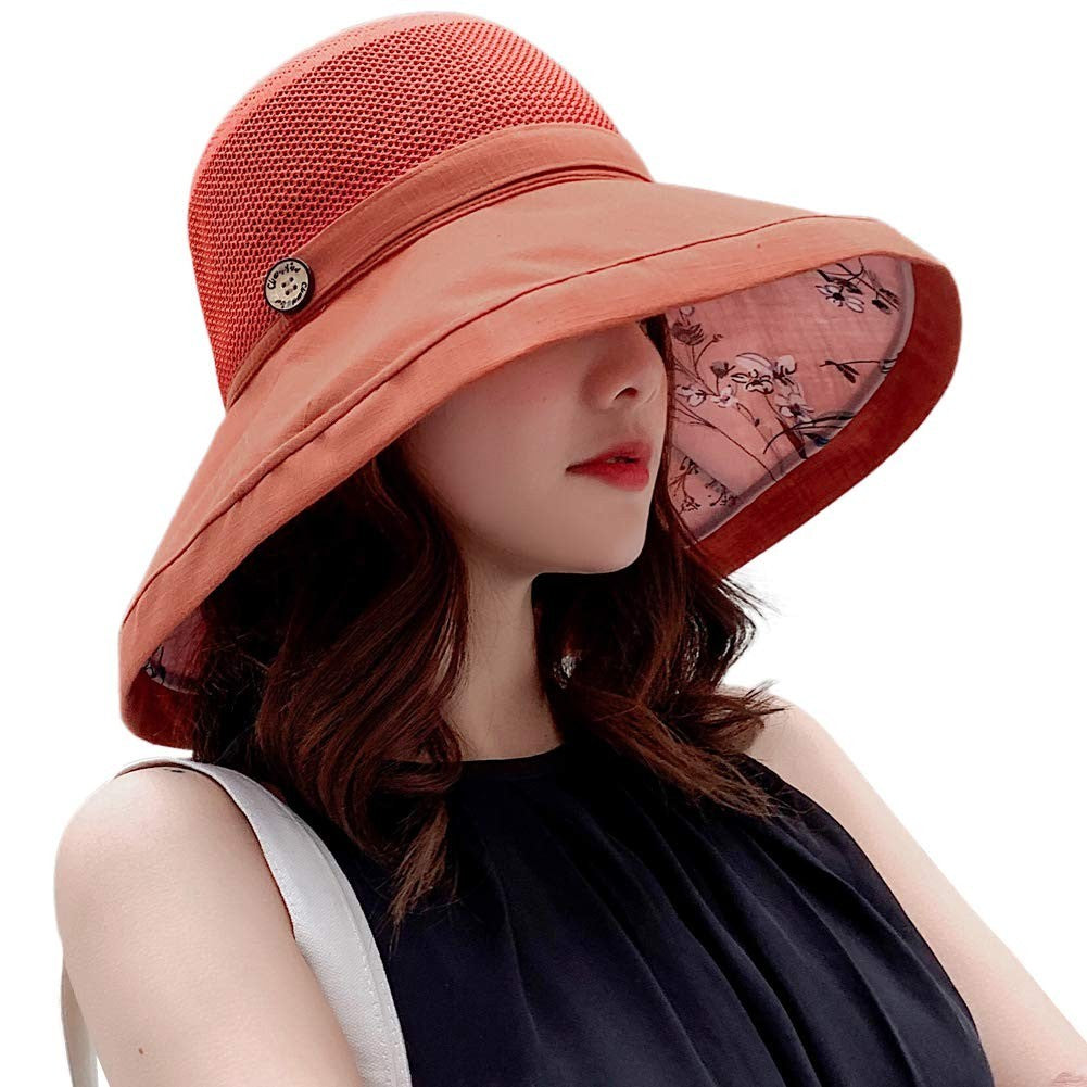 Women Mesh Sun Hats Summer Beach UV UPF Packable Wide Chin Strap, Sun Hats for Men & Women UV Protection, Sun Hat with Neck Flap