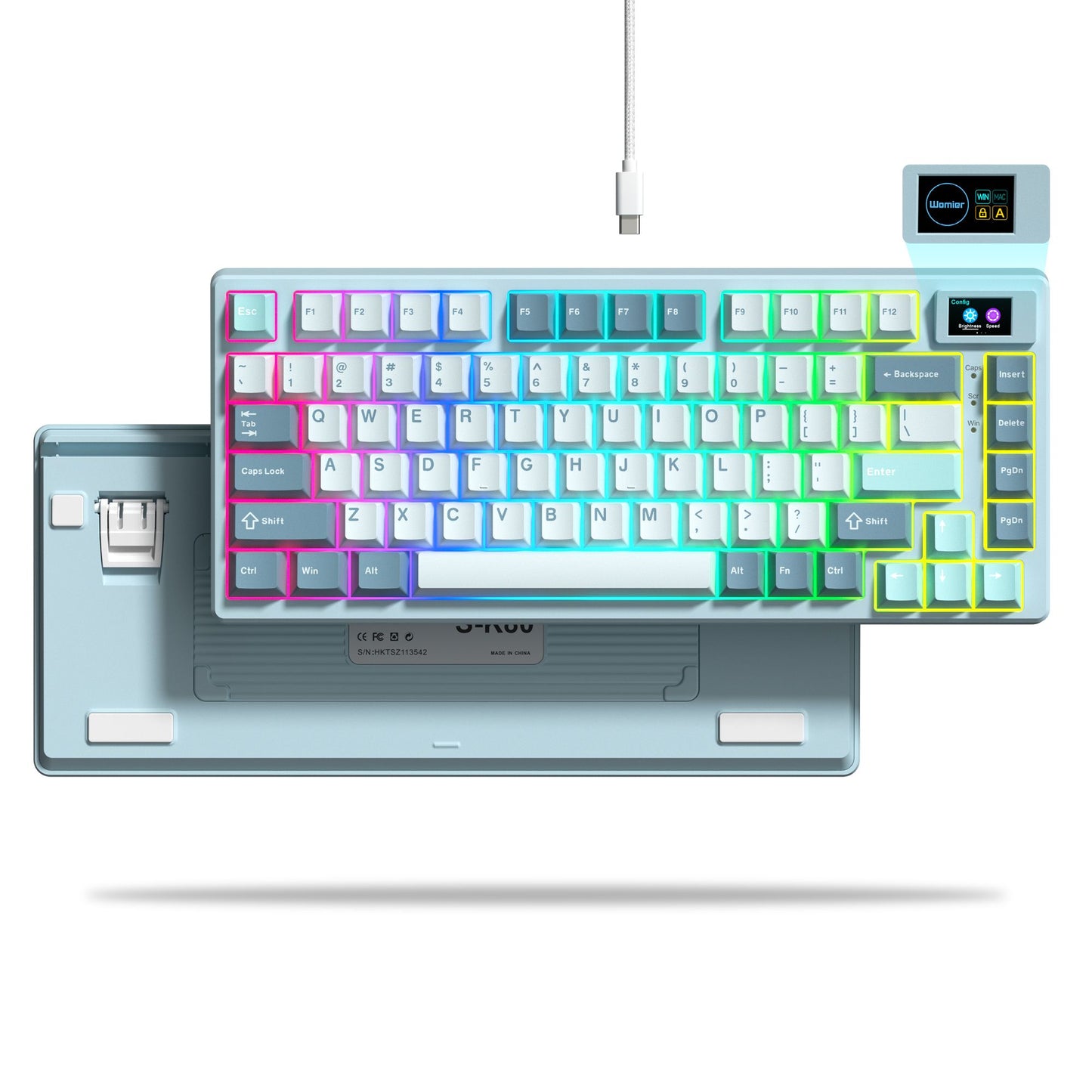 Teclado Mecânico Gamer com Fio e Tela OLED, Hot-Swappable de Teclas Completas, Retroiluminação RGB Pudding para PC, Computador, Notebook