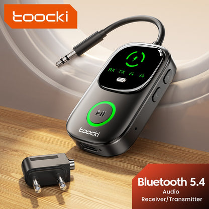 Adaptador Transmissor Receptor de Áudio Bluetooth 5.4 Toocki RT/TX 2 em 1 para TV Fones de Ouvido Carros Voos Dongle Bluetooth AUX 3.5mm
