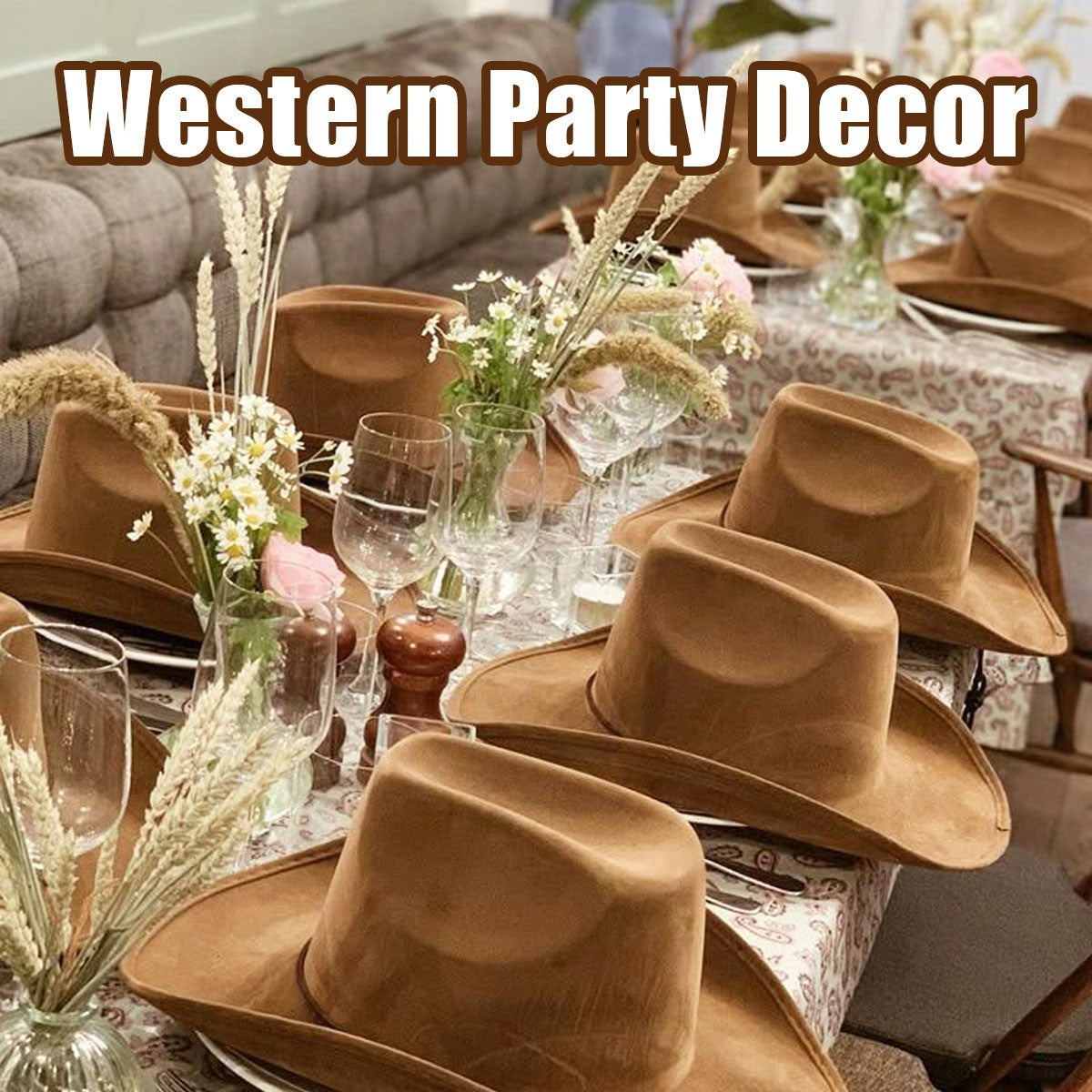 4-24Pcs Western Cowboy Hat for Men Women Adjustable Felt Cowgirl Hats Wide Brim Fedoras Hat for Adult Bachelor Party Costume