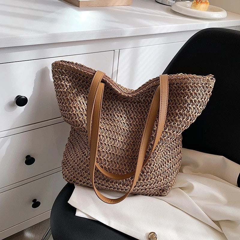Hand-woven Women's Shoulder Handbag Bohemian Fashion Straw Beach Tote Bag Travel Shopper Weaving Shopping Bags