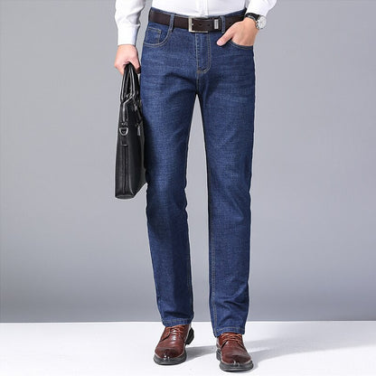 Calças Masculinas Jeans Retas Macias 2025 Outono Clássico Negócios Preto Motoqueiro Jeans Macacão Masculino Pantalone Hombre Mannen Homme