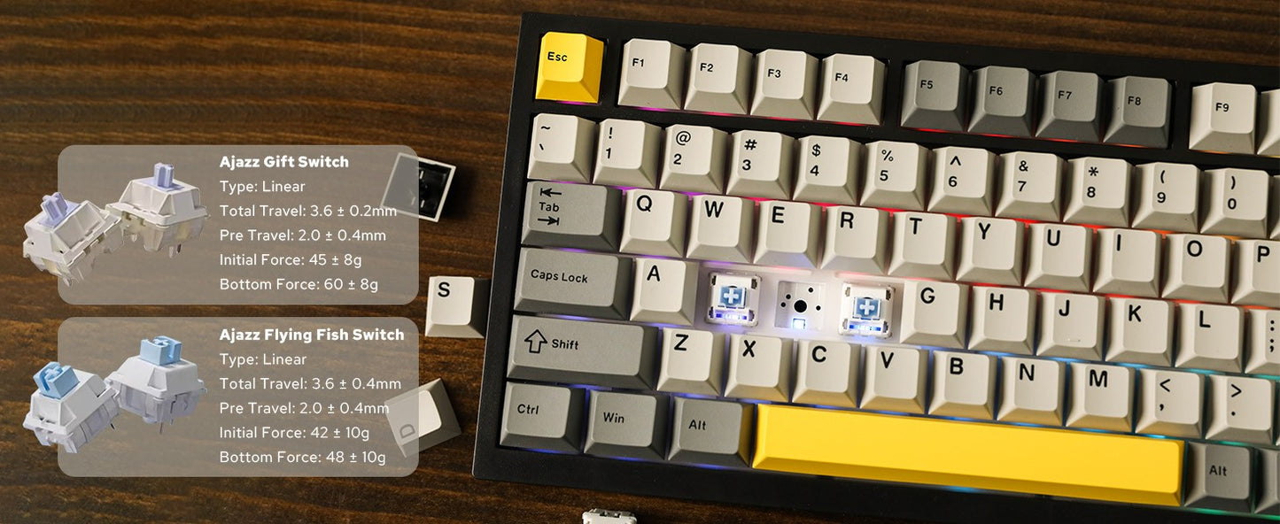 Teclado Gamer Ajazz AK820 Pro com Chave Magnética, Montagem Gasket, Bluetooth 5.1/Wireless 2.4G/USB-C com Fio, Tela TFT, para Mac/Windows