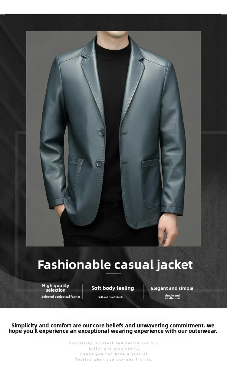 2025 Autumn Winter Men's Genuine Leather Blazers Jackets Slim Fit Suits Coats Business Casual Genuine Leather Suits Jackets Male