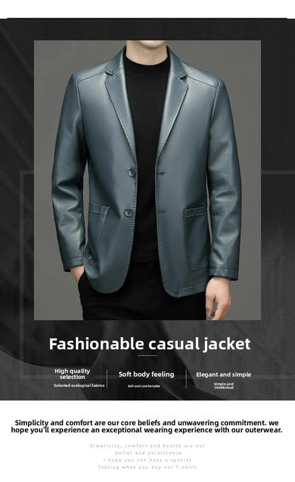 2025 Autumn Winter Men's Genuine Leather Blazers Jackets Slim Fit Suits Coats Business Casual Genuine Leather Suits Jackets Male