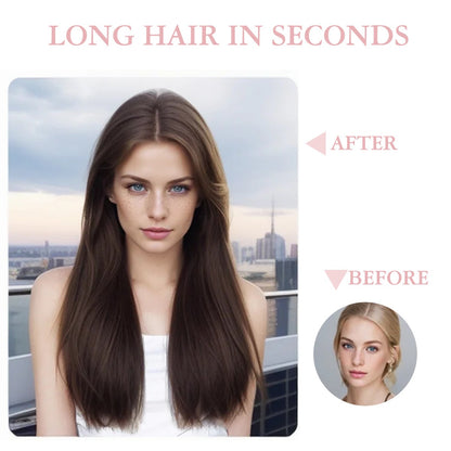 Difei 16-24 inch Synthetic Long Straight Hair Extension Piece Fashion Accessories Women's Clip Hair V-shaped Wig Piece