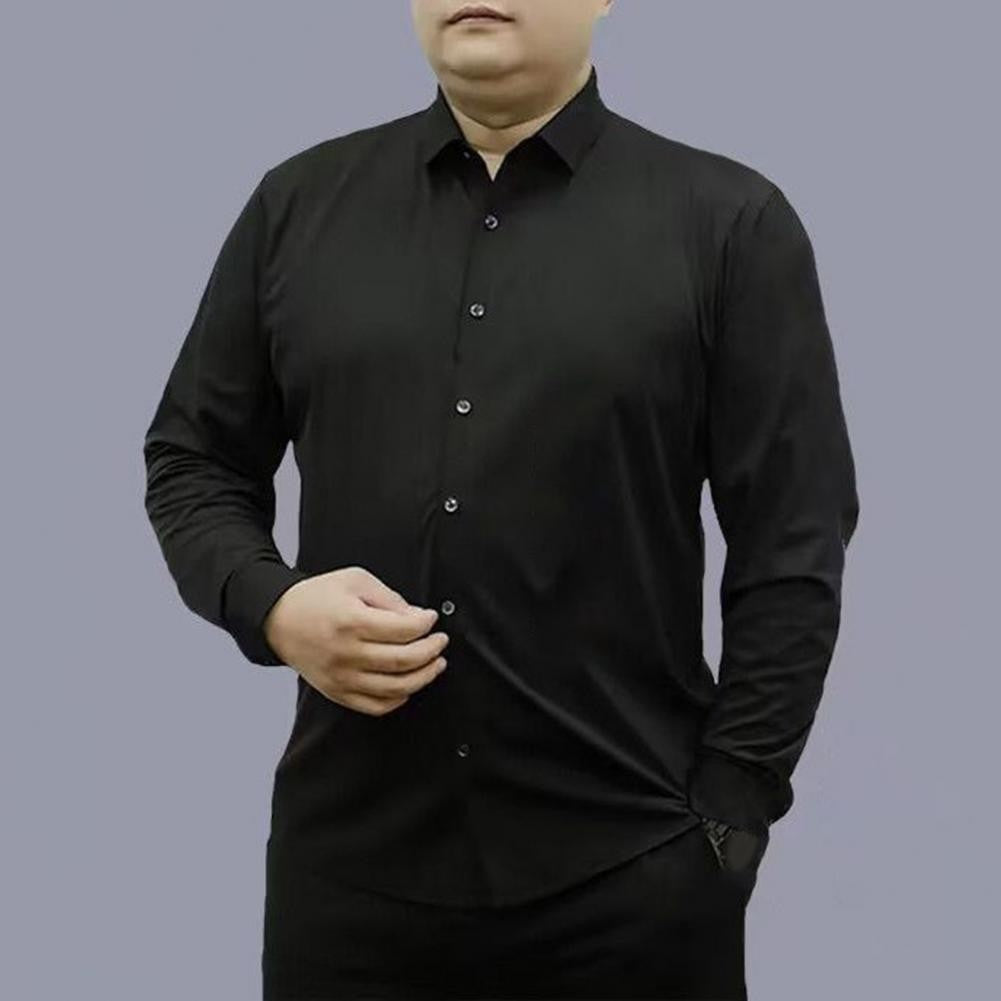 Men Business Shirt Men Shirt High Elasticity Men's Formal Shirt with Turn-down Collar Solid Color for Business for Soft