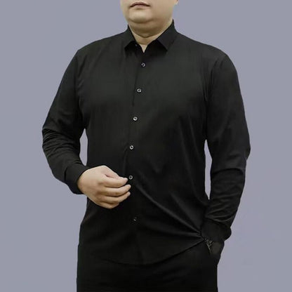 Men Business Shirt Men Shirt High Elasticity Men's Formal Shirt with Turn-down Collar Solid Color for Business for Soft