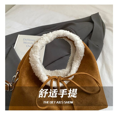 Faux Suede Solid Color Bow Hairy Cute Women's Handbags Christmas Gift Giving Fashion Bags 2025 Autumn/winter New Shoulder Bags