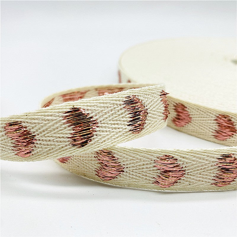 5yards/Lot 15mm 100% Cotton Ribbon Heart Handmade Hserring Bone Ribbon For Apparel Sewing Fabric DIY Christmas Decoration