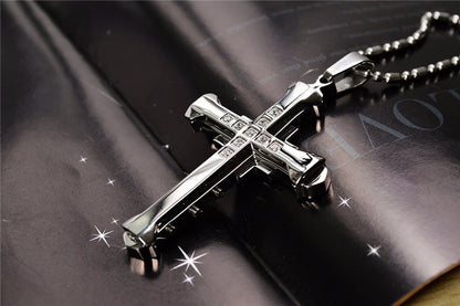 SUMENG 2025 Novo Colar Masculino de Aço Inoxidável com Pingente de Cruz de Cristal Jesus nas Cores Dourado/Preto/Azul e Zircônia