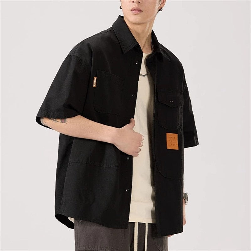 2025 Summer Men's Multi-pocket Oversized Short Sleeve Shirts High Street Fashion Cargo T-shirt New American Casual Y2K Shirt