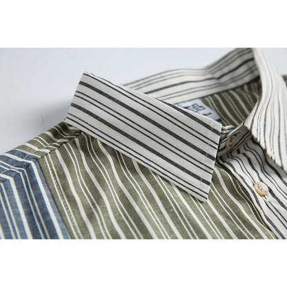 Stripe Splice Shirt Men Japnese Streetwear Fashion Loose Casual Long Sleeve Shirts Cityboy Oversize Cargo Shirts Blouses