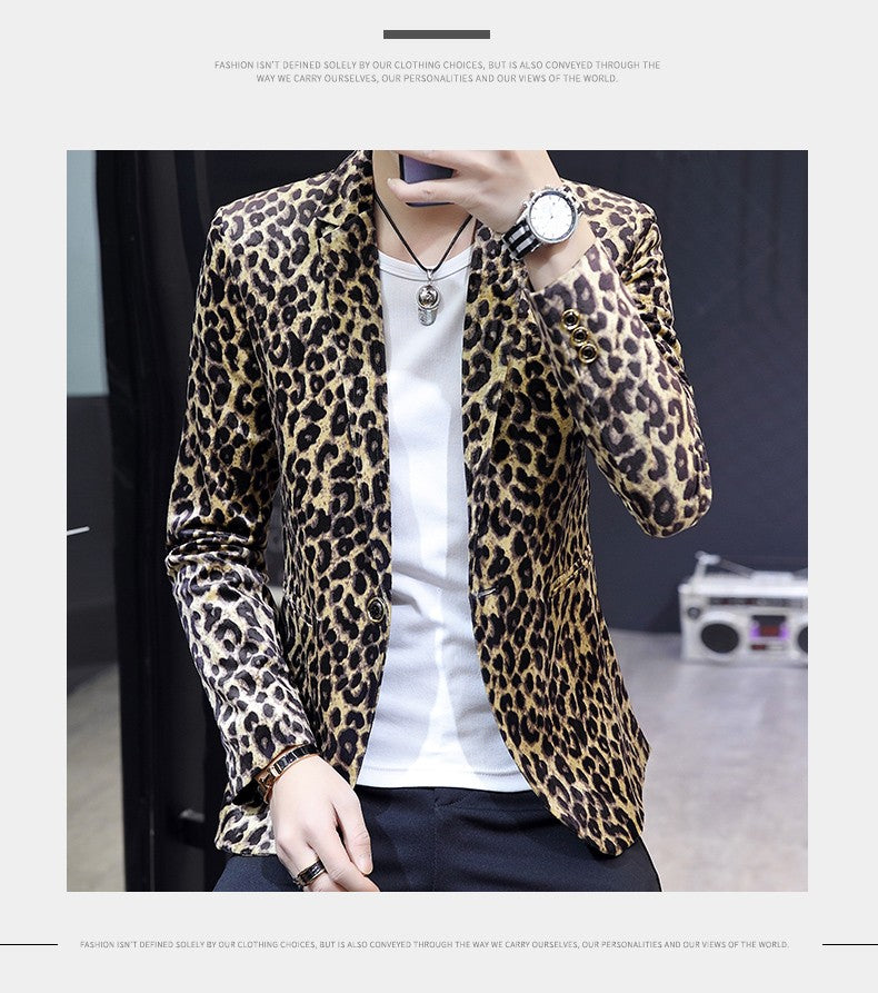 Blazer New Men's Fashion Business Gentleman Wedding British Style Banquet Leopard Print Luxe Handsome Outdoor Casual Blazer